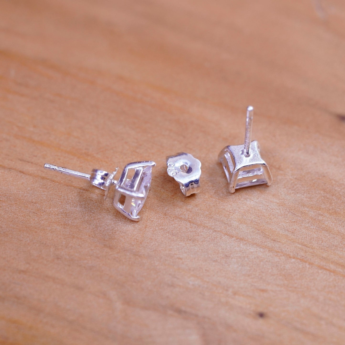 5mm, vintage Sterling 925 silver studs, square cz earrings