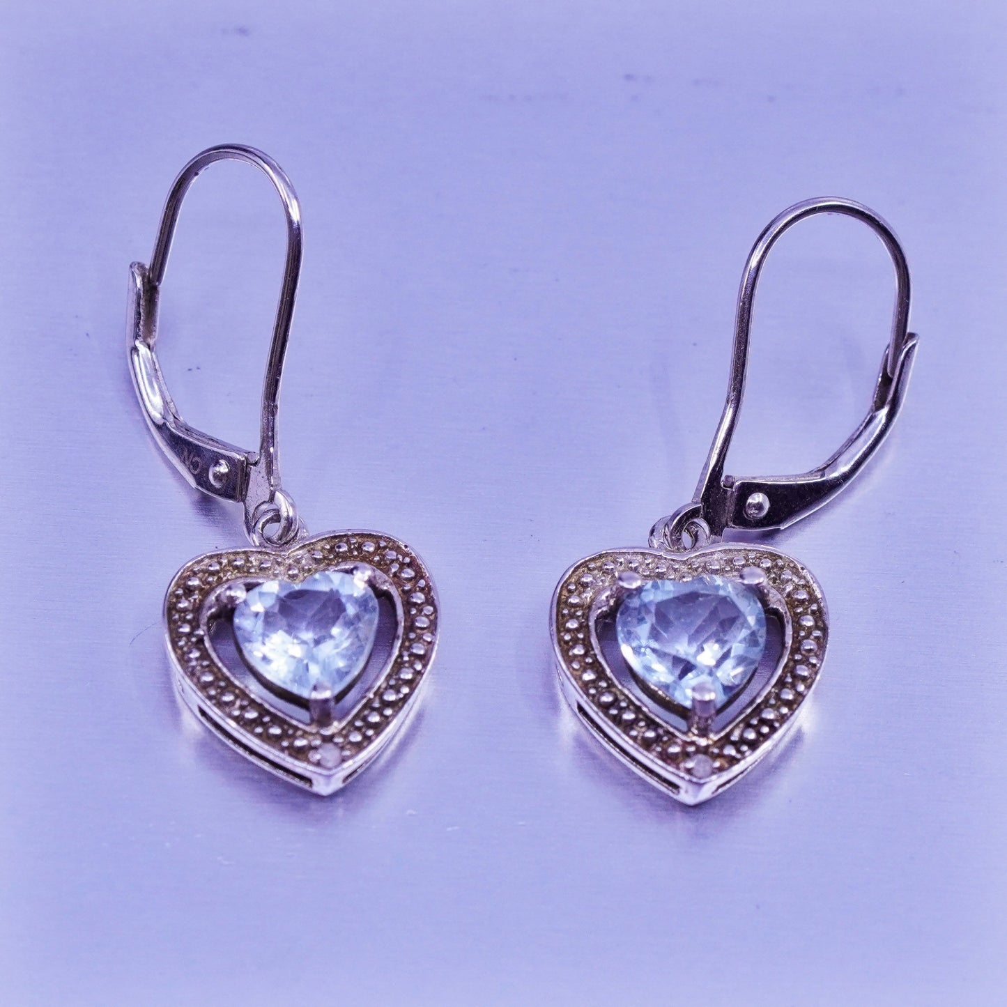 Vintage Sterling 925 silver earrings with heart topaz and diamond