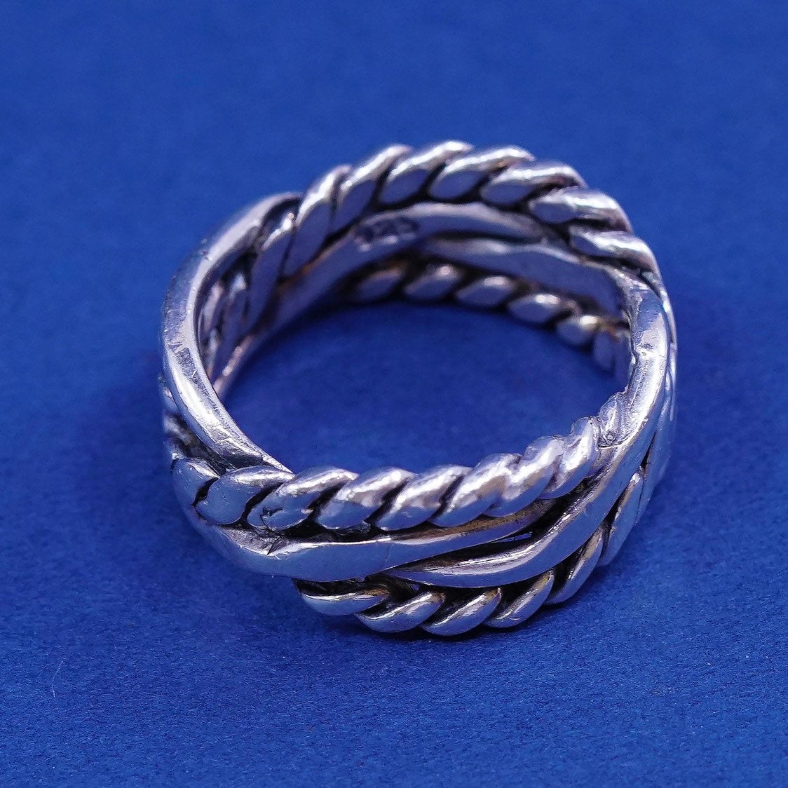 sz 7, vtg Sterling silver handmade ring, 925 band w/ woven rope