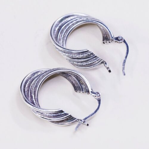 1”, Vtg Sterling Silver Handmade Hoops, Italy 925 Twisted earrings, Huggie