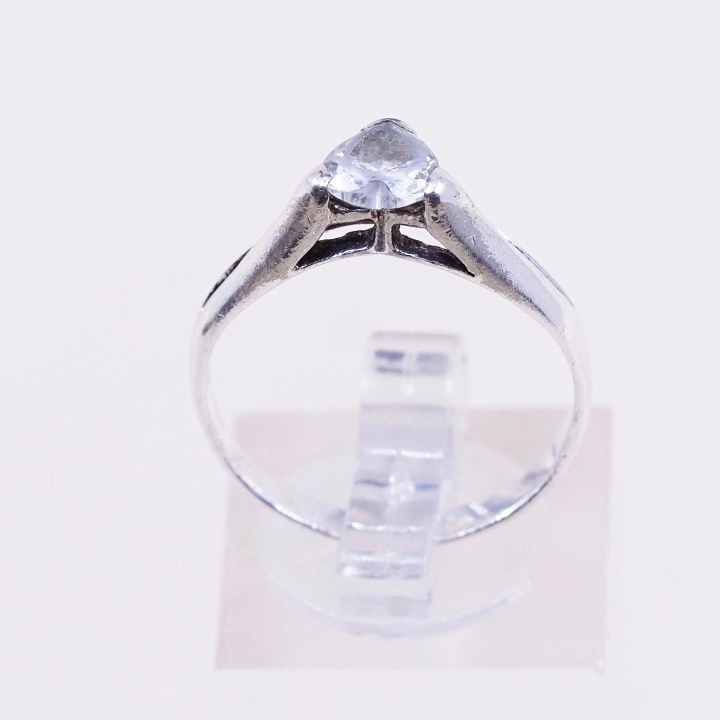 Size 8.75, Vintage handmade sterling 925 silver heart crystal ring