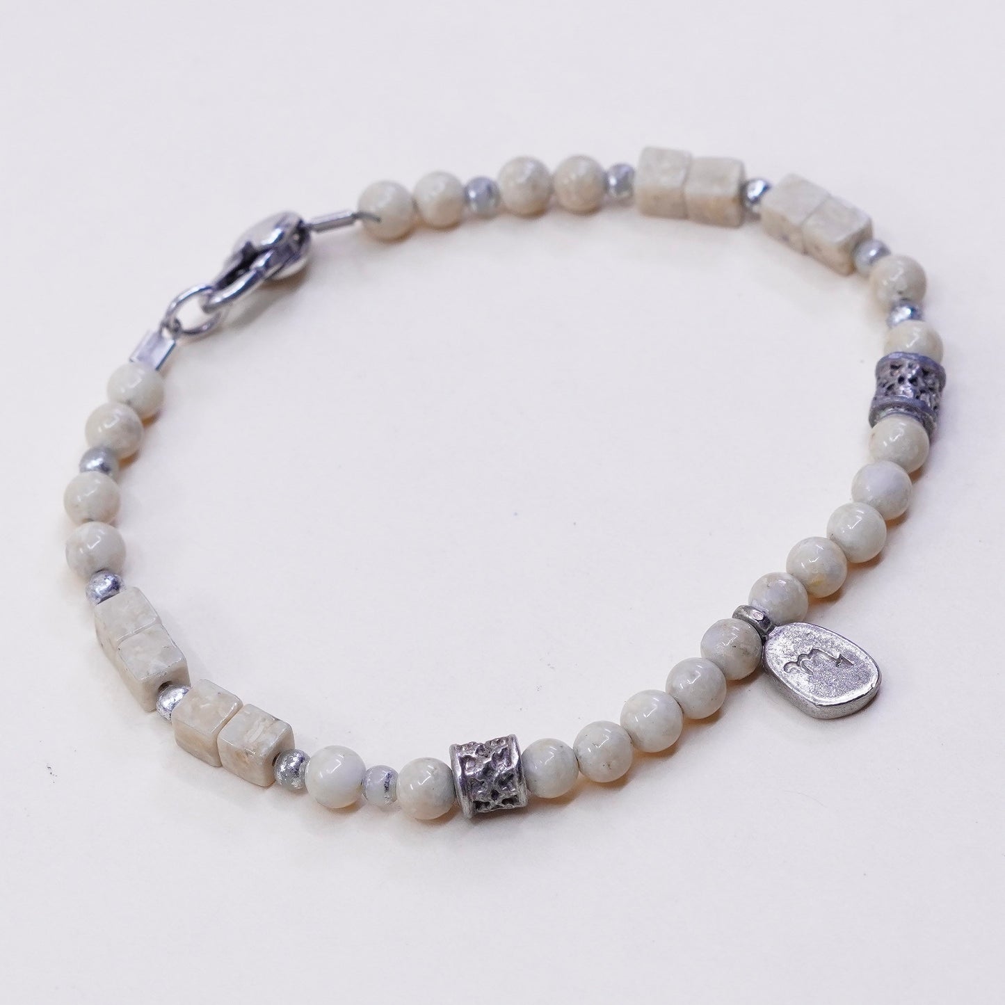 7”, handmade vintage Jasper beads bracelet, with Sterling silver closure