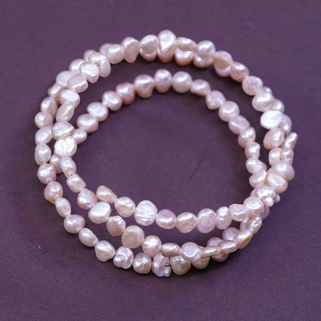 6" Vintage handmade pink pearl beads wrap around bangle bracelet