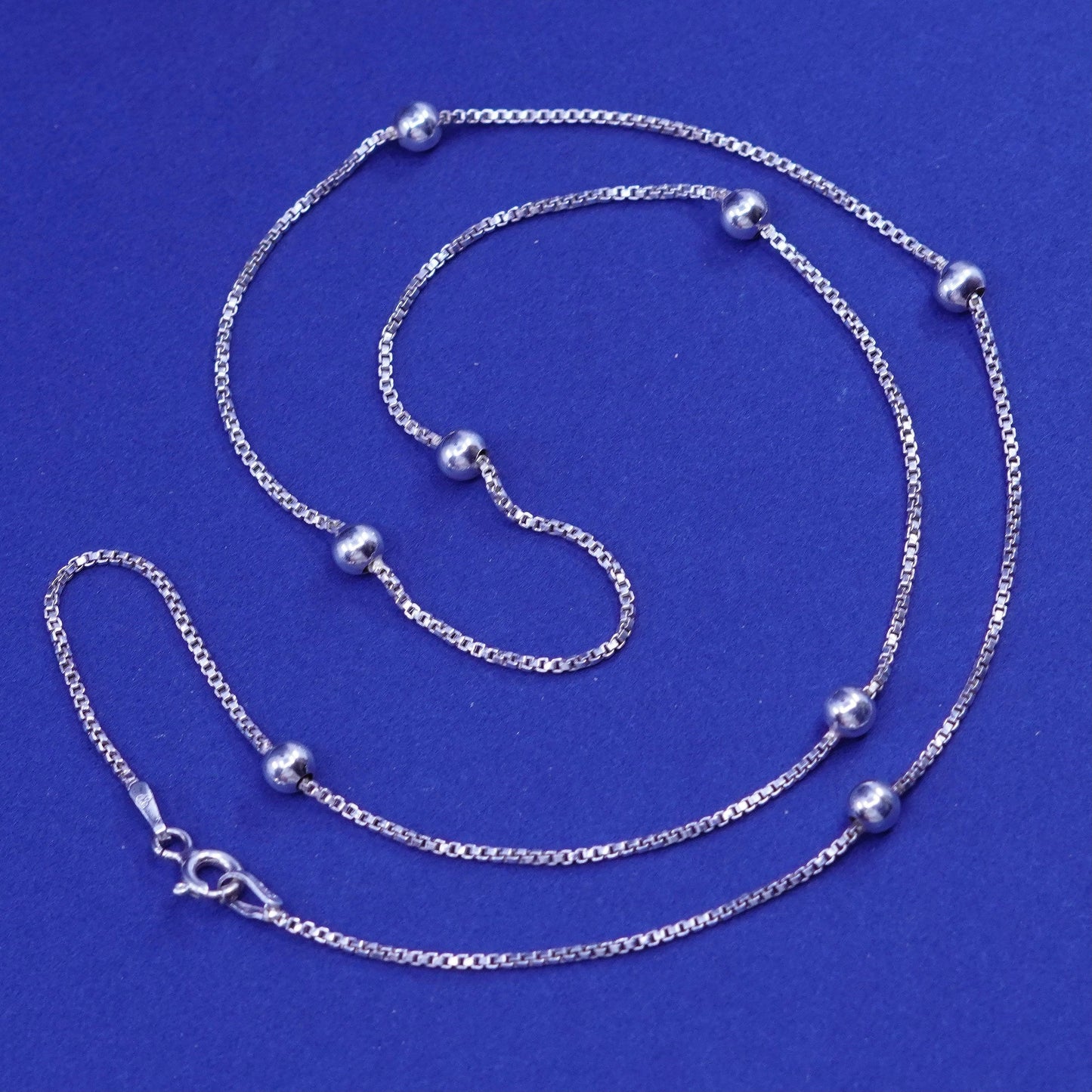 18”, 1mm, vintage Sterling silver handmade necklace, 925 box chain with bead