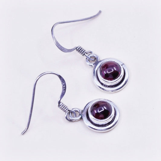 Vintage Sterling silver handmade earrings, 925 hooks with garnet beads