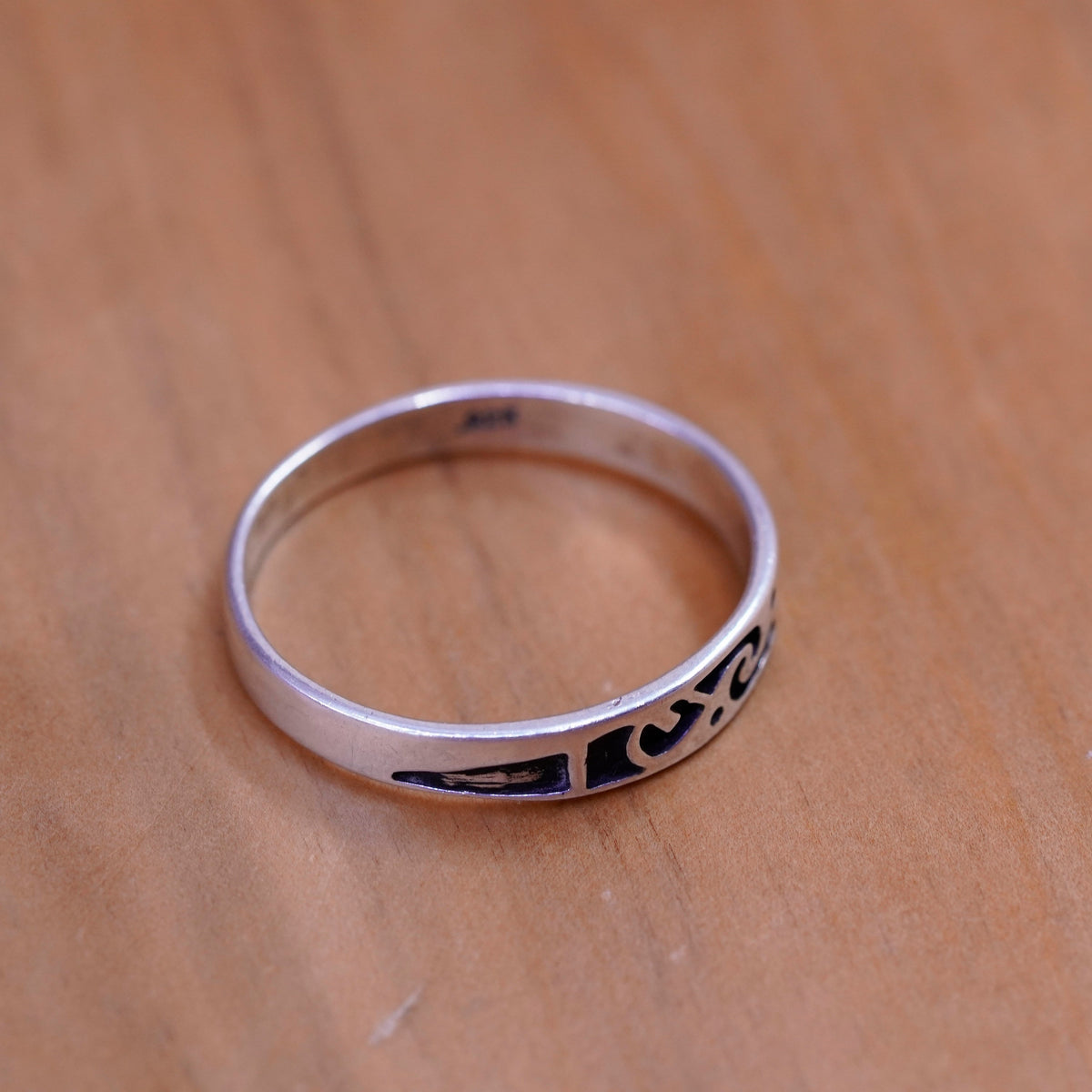 Size 10.5, vintage sterling silver handmade ring, 925 stackable patterned band