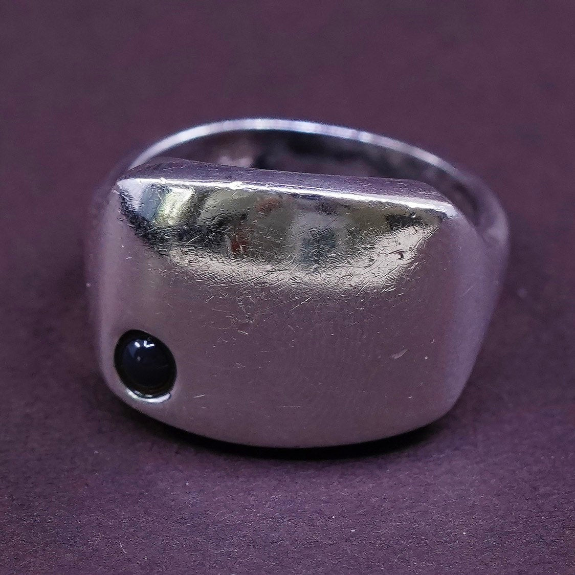 Size 6, vintage JAD Sterling silver ring, Modern 925 statement ring w/ jade
