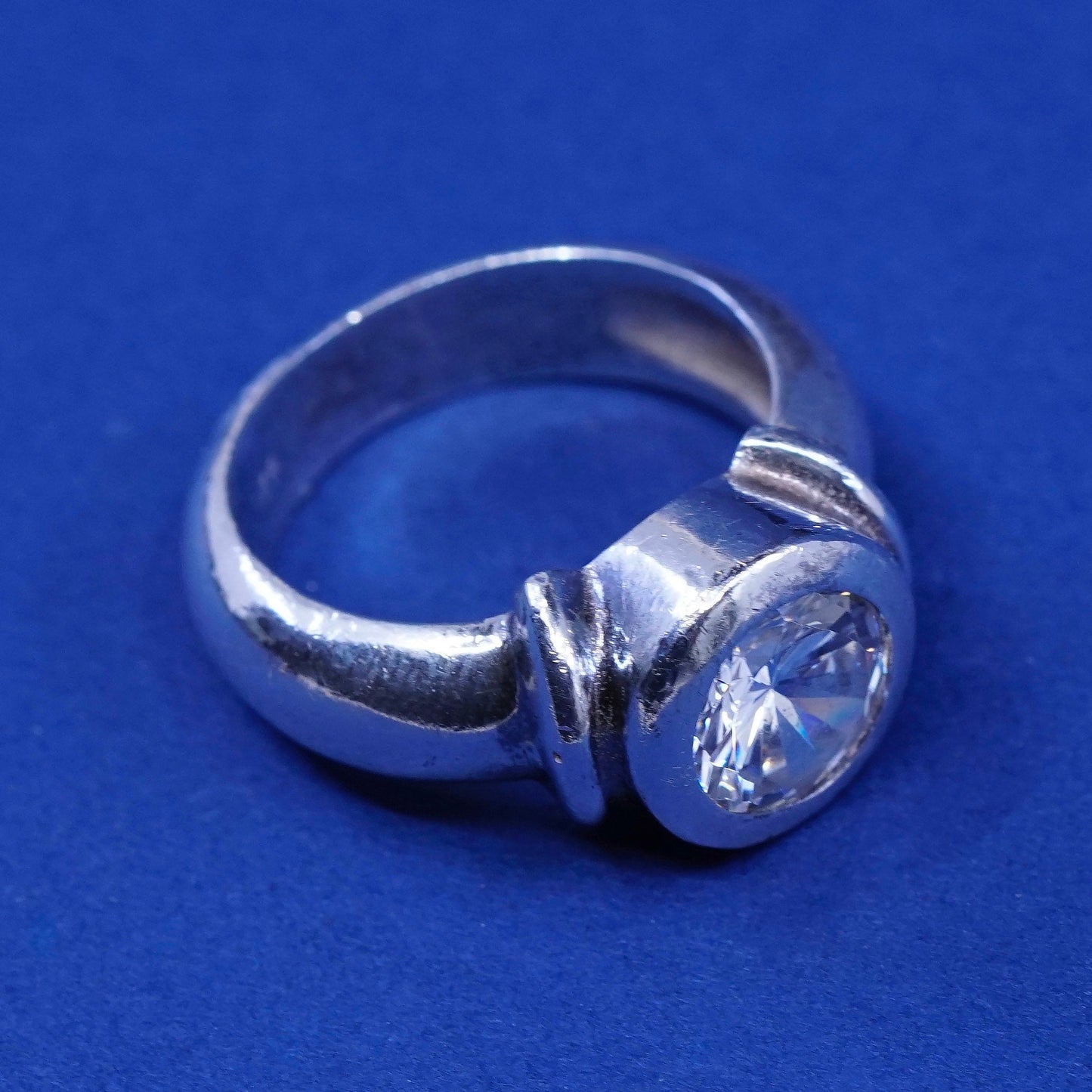 Size 6.75, vintage Sterling silver handmade ring, 925 engagement ring w/ cz
