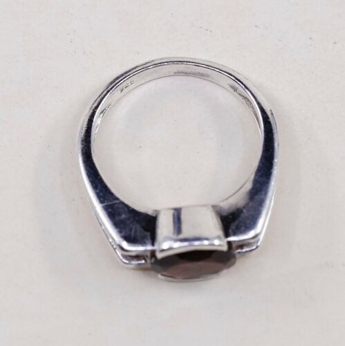 Sz 7, Vtg Modern Sterling 925 Silver Ring W/ Oval ruby, stamped 925