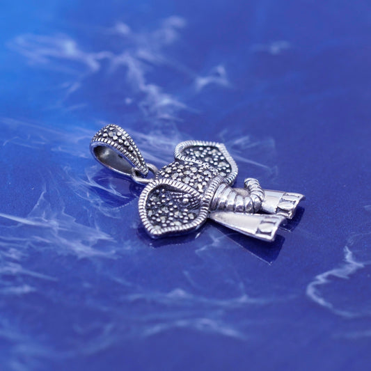 Vintage sterling 925 silver handmade elephant pendant with marcasite