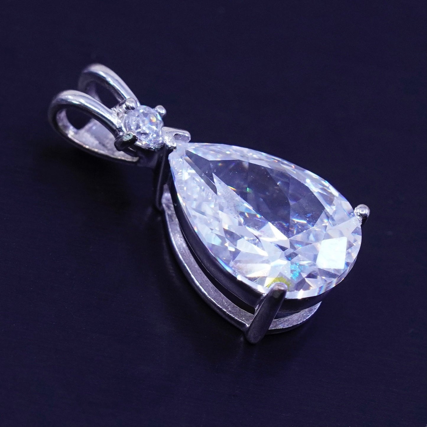 antique sterling 925 silver pendant with teardrop Cz