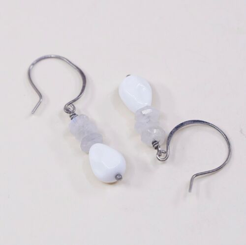 Vintage handmade Sterling 925 Silver Earrings With Moonstone Beads, Silver Teste