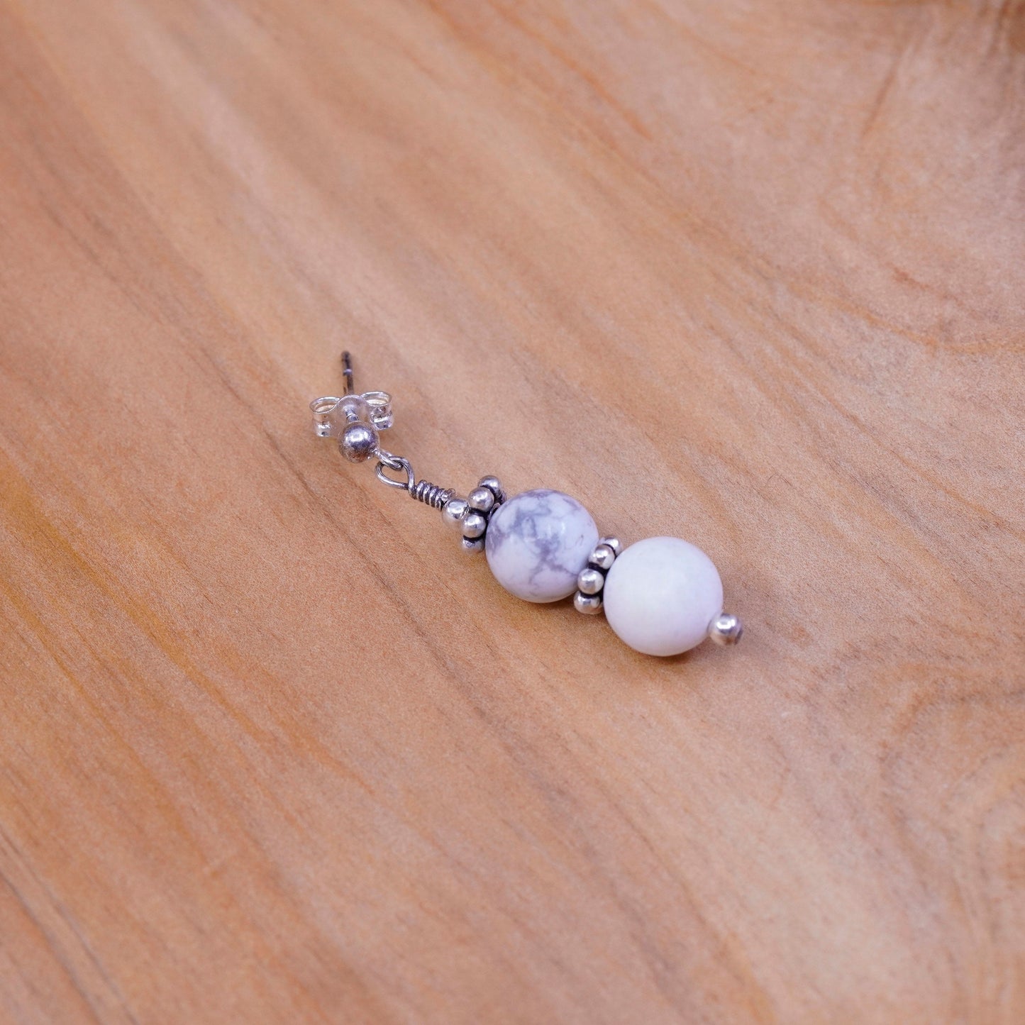 Vintage Sterling 925 silver handmade earrings with howlite beads