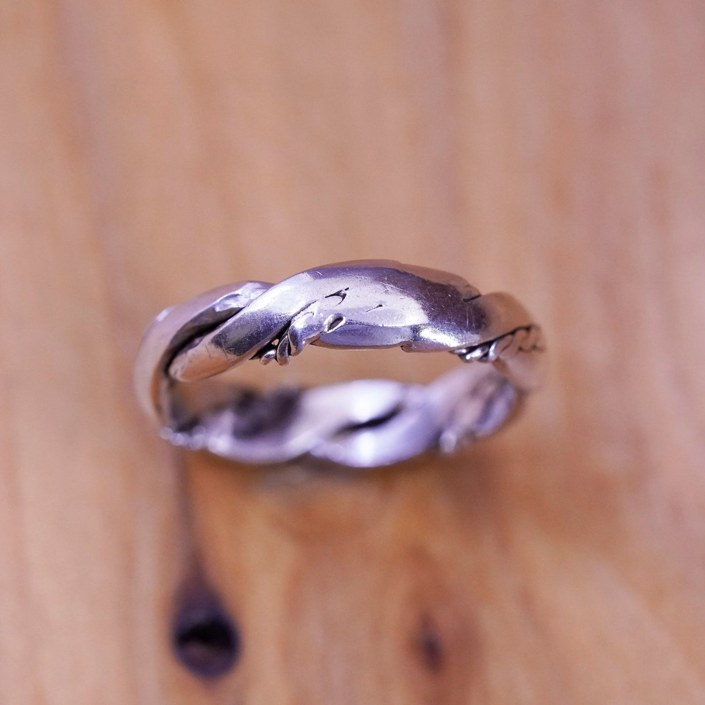 Size 4.5, vintage Sterling silver handmade ring, 925 cable band ring