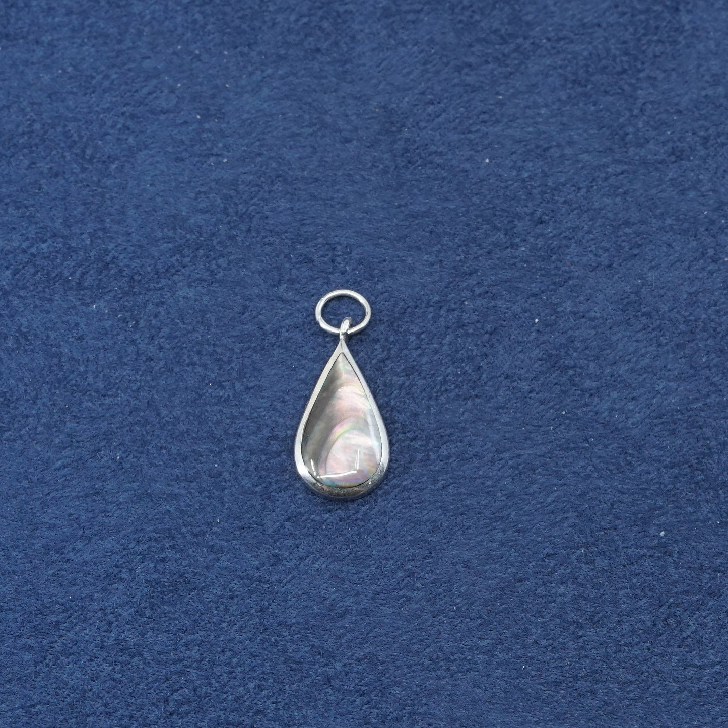 vtg sterling silver handmade pendant, 925 teardrop charm w/ abalone