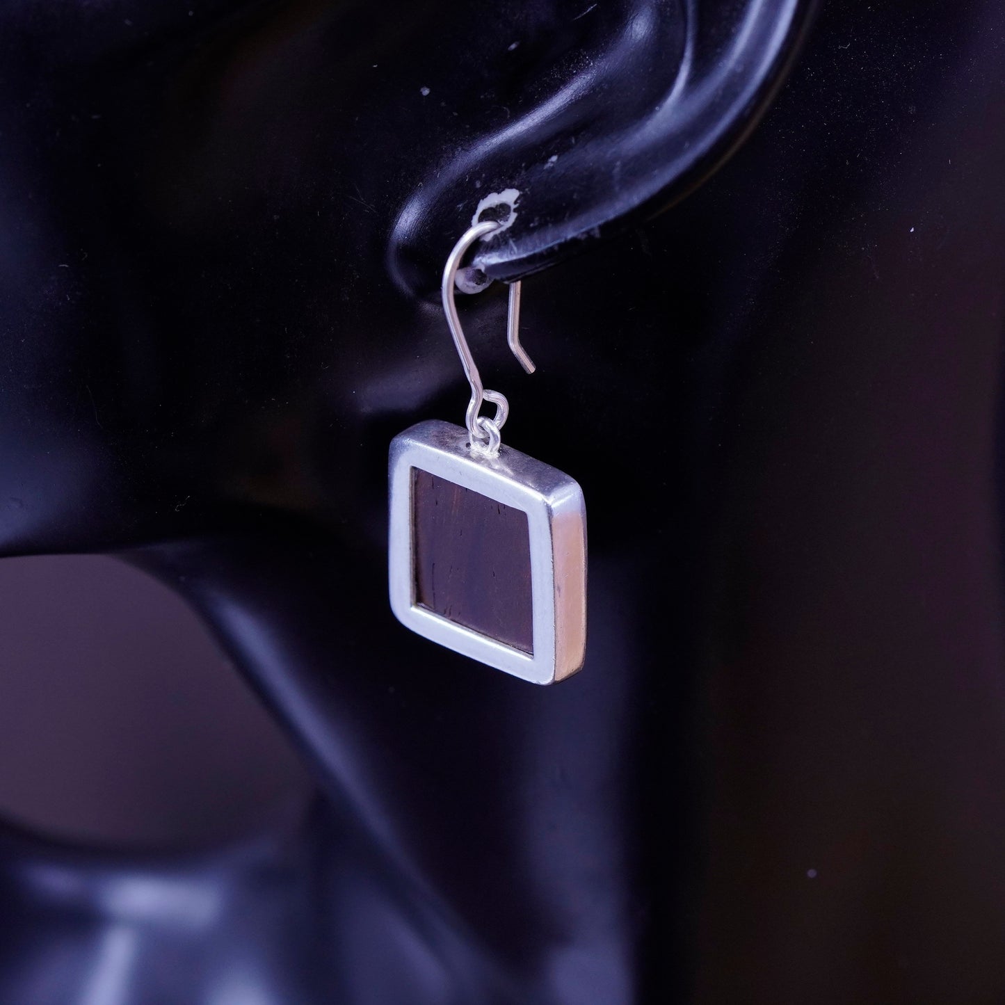 Vintage Sterling silver handmade earrings, 925 hooks with fossilized wood