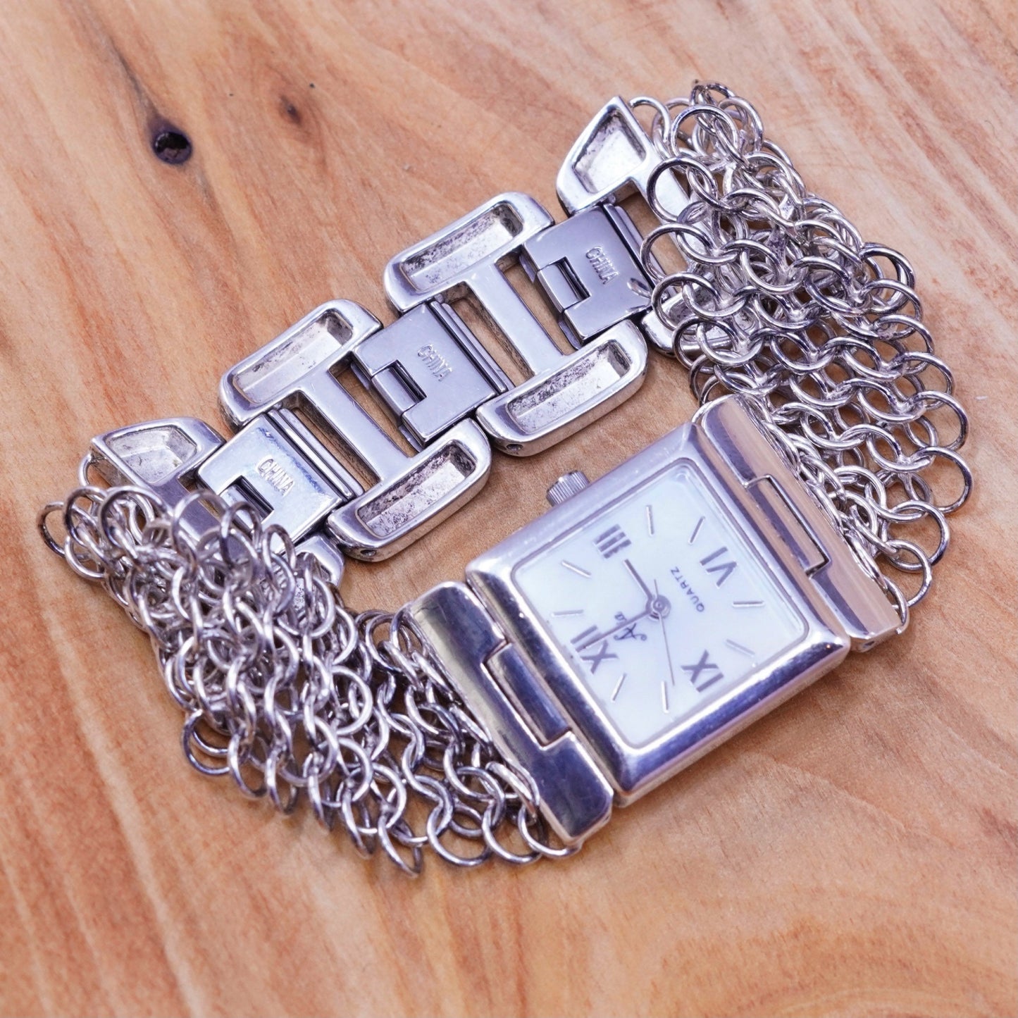7.5”, Vintage Aria round face watch with sterling 925 silver wrist watch band
