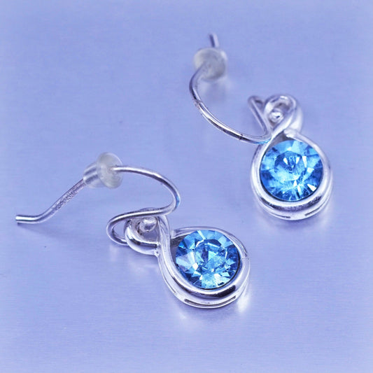 Vintage Sterling 925 silver circle earrings with blue crystal