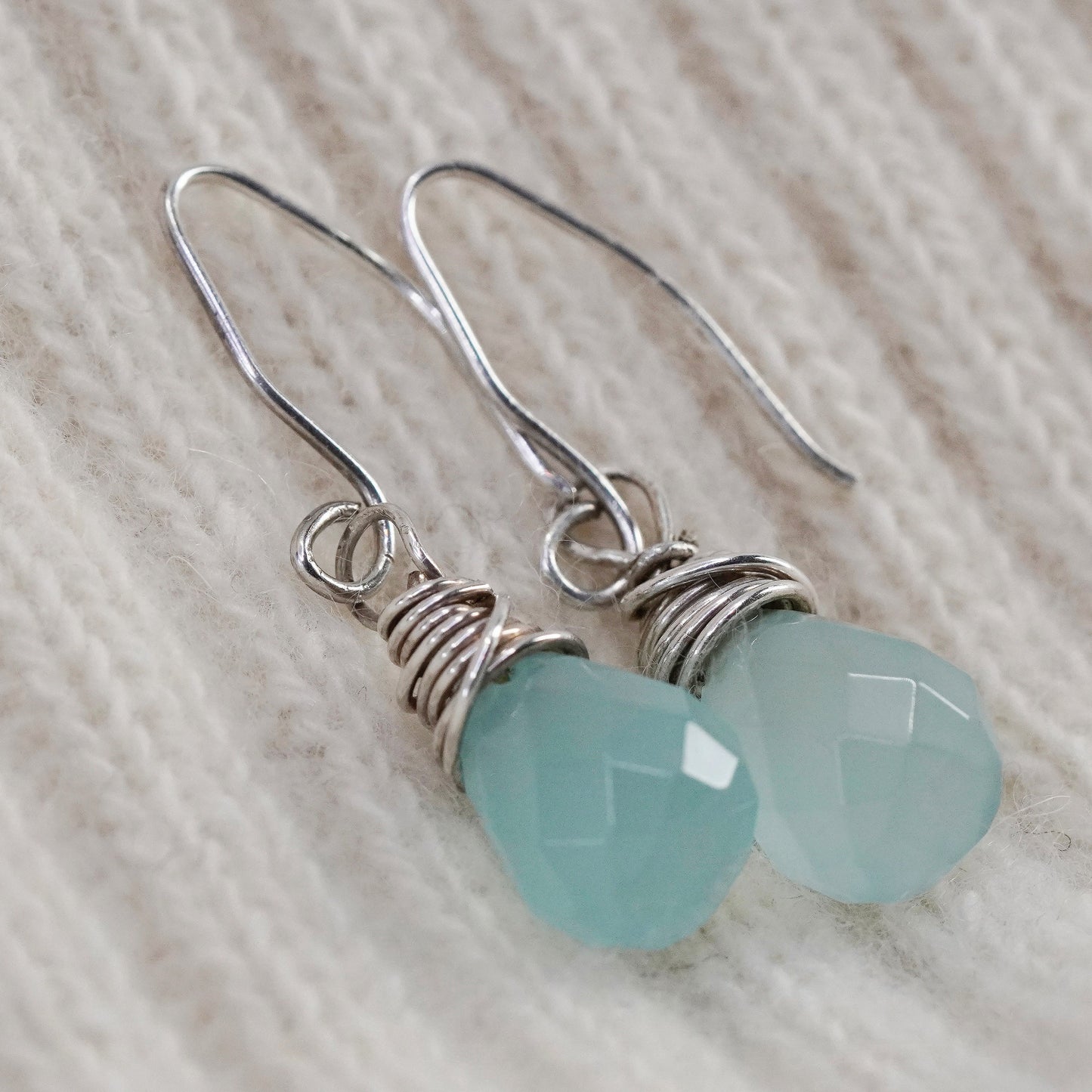 Vintage Sterling 925 silver handmade earrings with teardrop Chalcedony