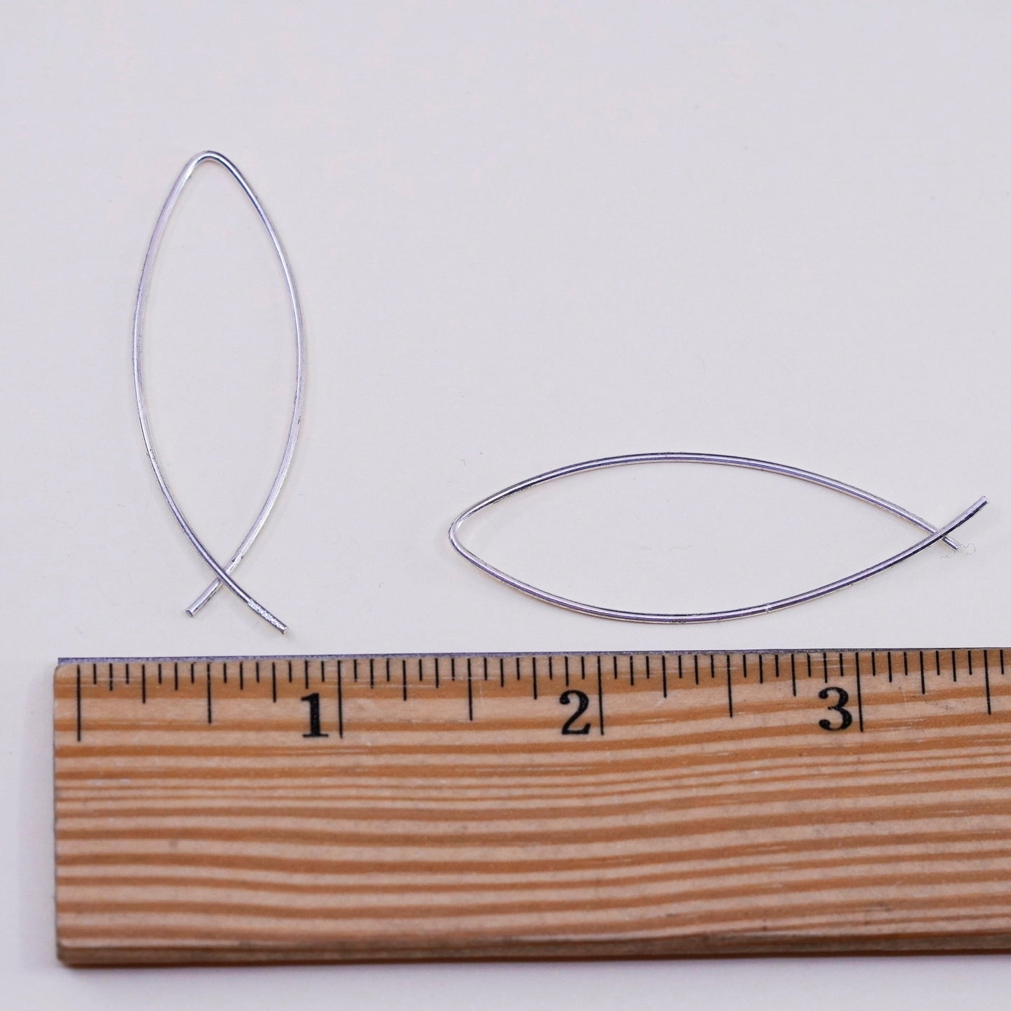 Vintage Sterling silver handmade earrings, 925 abstract fish Dangles minimalist