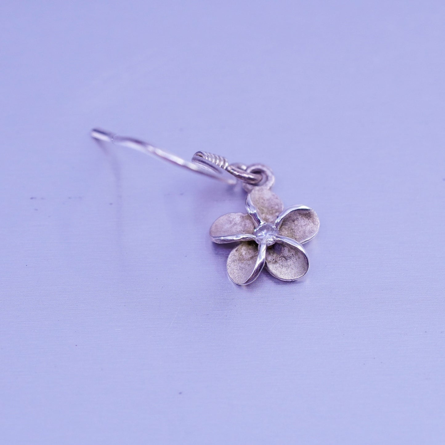 Vintage Sterling 925 silver handmade plumeria flower earrings with cz