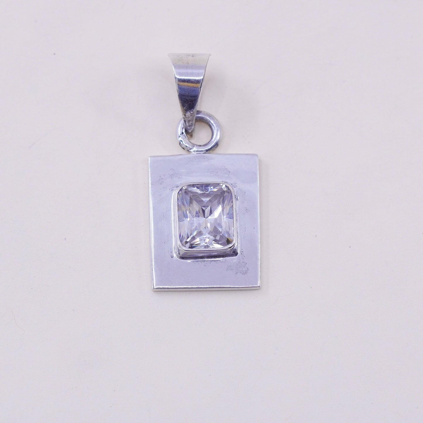 Vintage sterling 925 silver cz handmade rectangular pendant