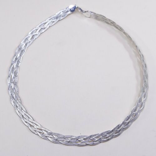 16”, 9mm Vtg Italy 5 Strands 925 Sterling Silver Braided Herringbone necklace