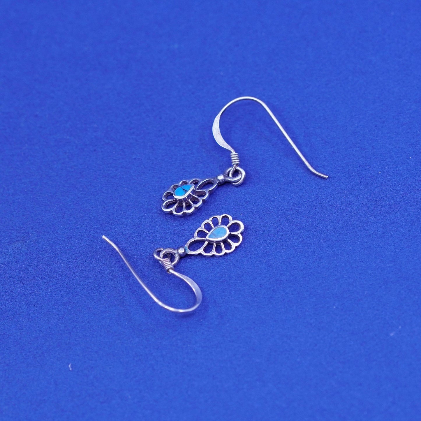 Vintage Sterling 925 silver handmade earrings with teardrop turquoise
