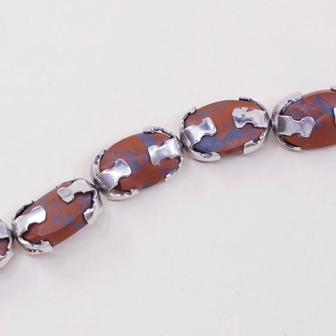 7”, VTG Sterling silver handmade bracelet, Mexico 925 w/ Oval bloodstone