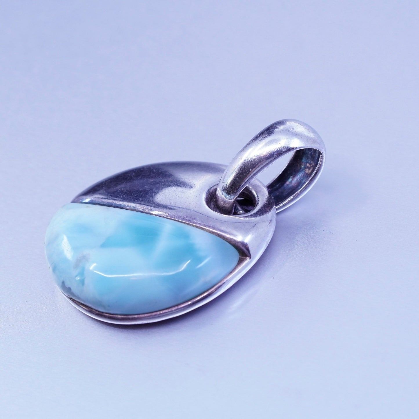 antique jewelry Italy sterling 925 silver handmade oval pendant with Larimar