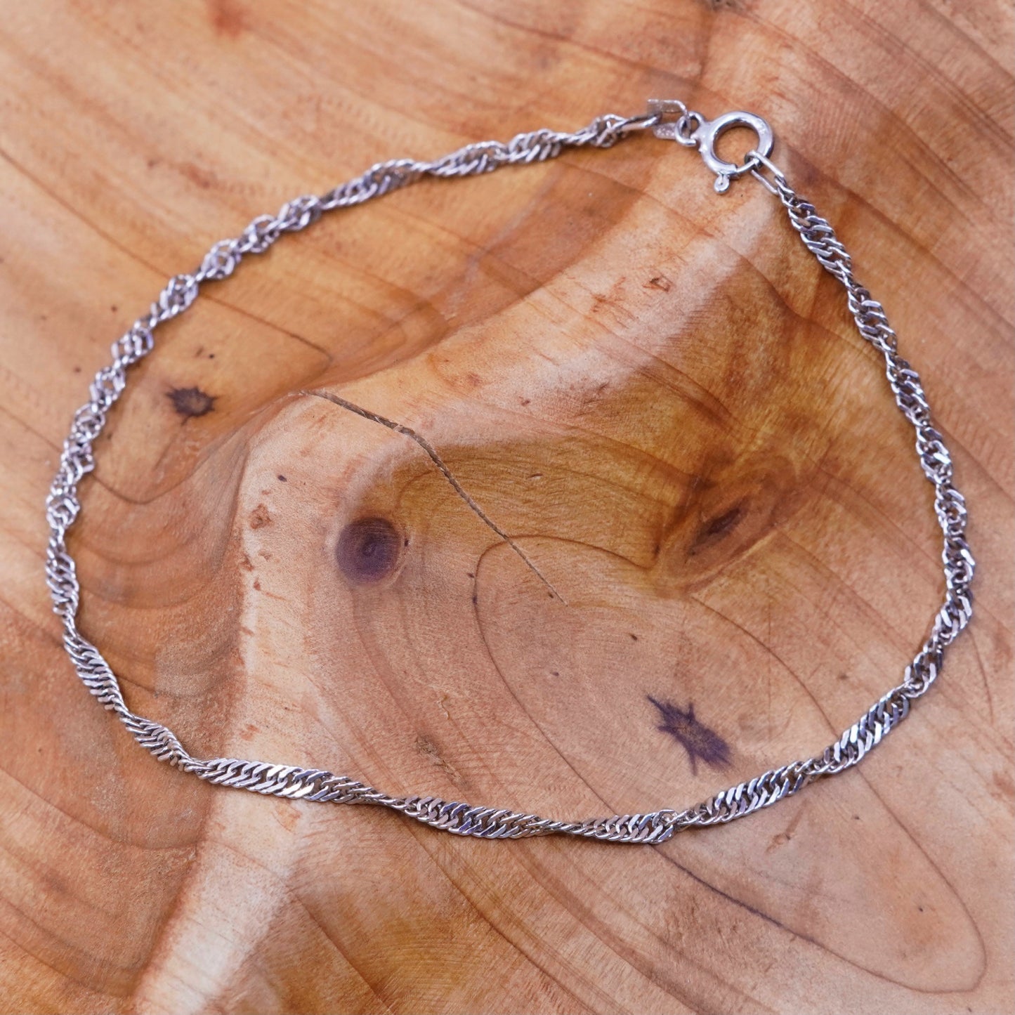 9”, 2mm, vintage Sterling silver handmade bracelet, 925 twisted curb chain