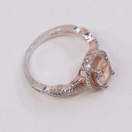 Sz 8.25, Vtg Vermeil Gold Sterling silver Statement ring, 925 W/ Citrine N Cz