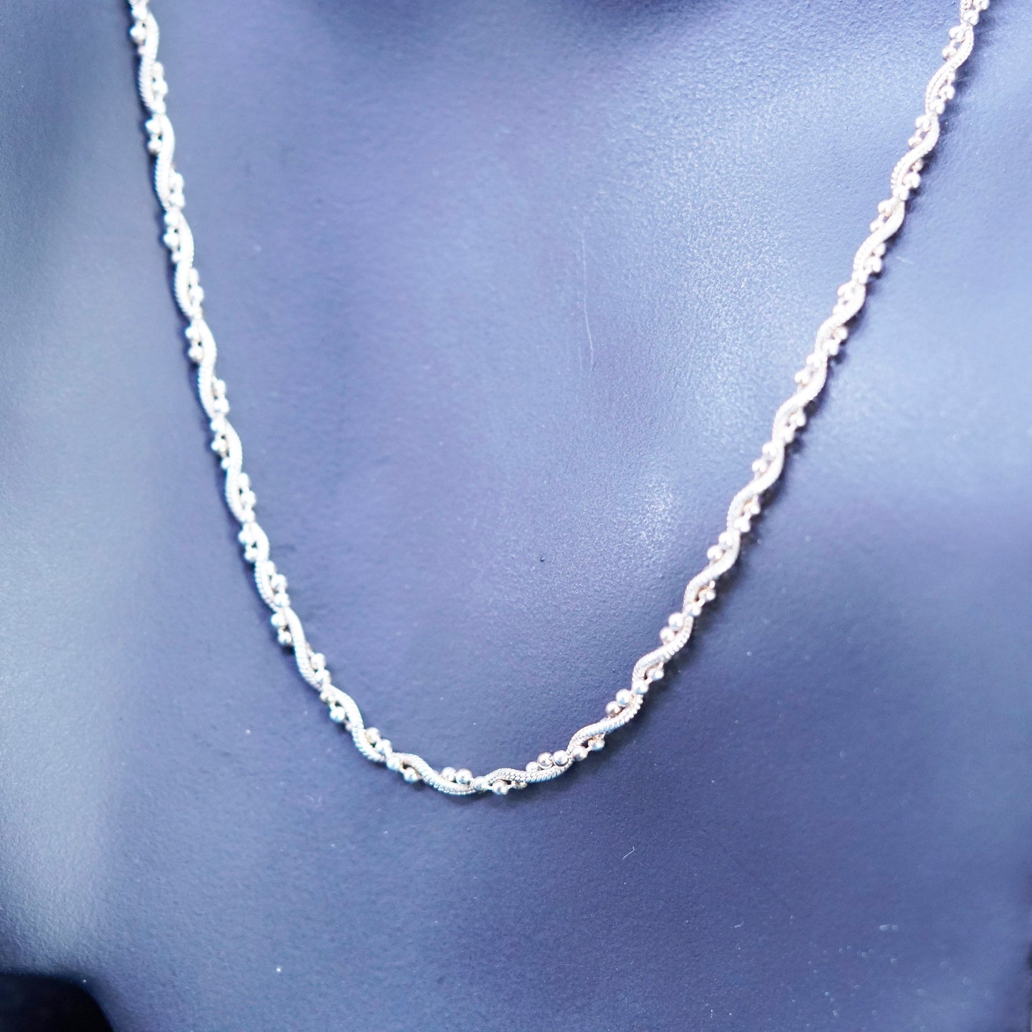 21”, vintage Sterling silver handmade necklace, 925 twisted snake bead chains