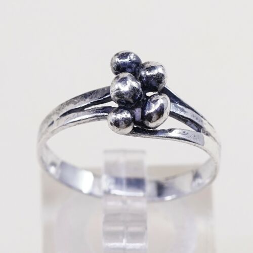 Size 7.5, Vtg Sterling Silver Handmade Ring 925 Silver Band w/ bead