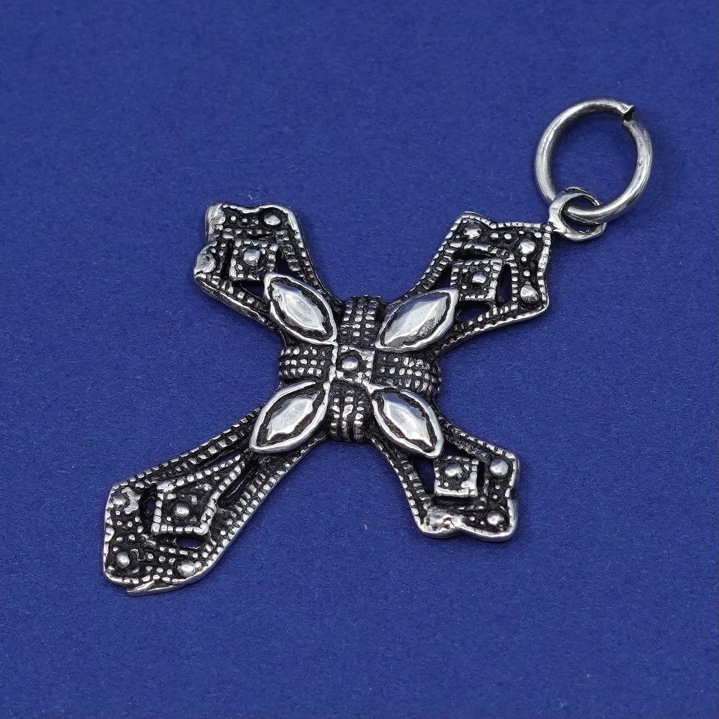 Vintage Sterling silver handmade pendant, 925 bali cross charm
