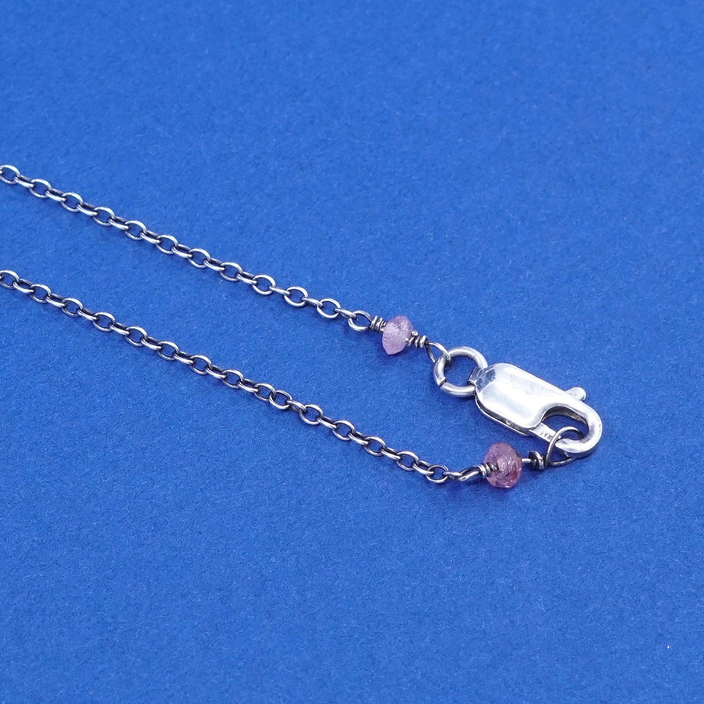 16”, 1mm, vintage Sterling silver necklace, 925 circle chain w/ quartz pendant