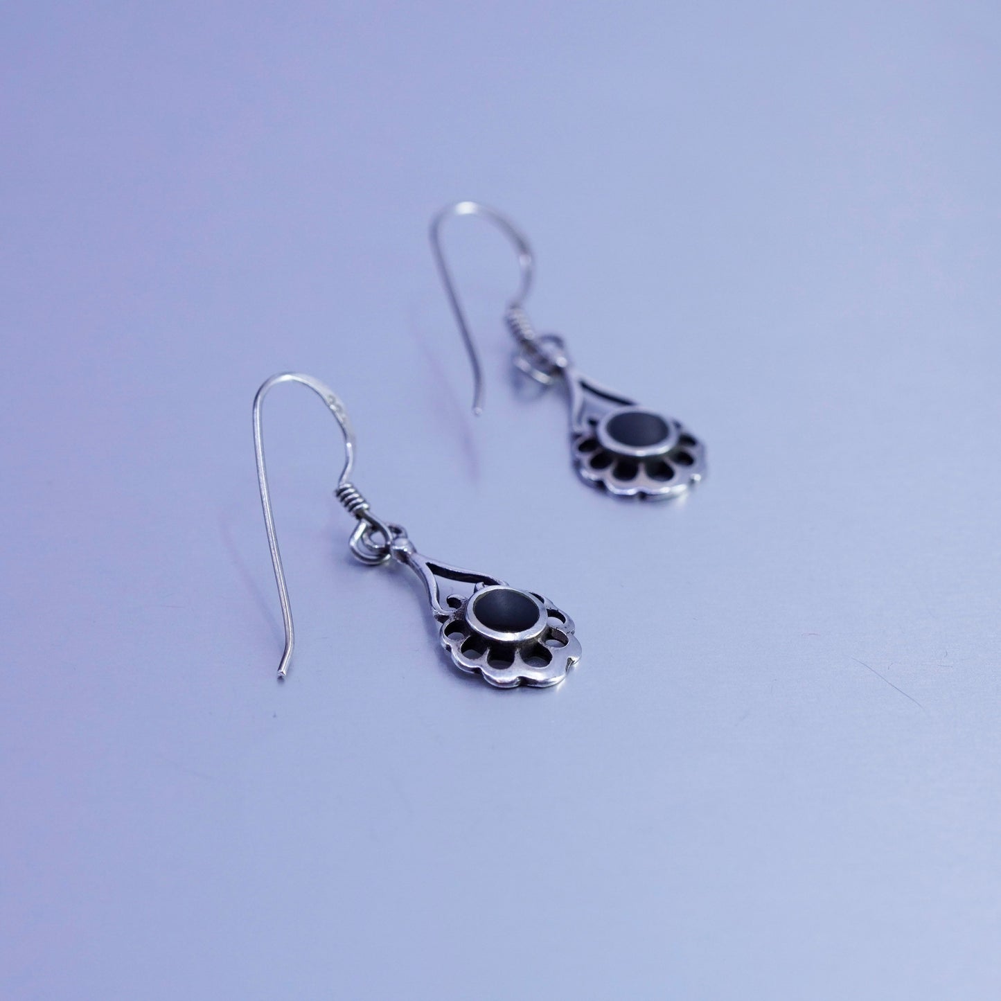 Vintage Sterling 925 silver handmade earrings with black onyx