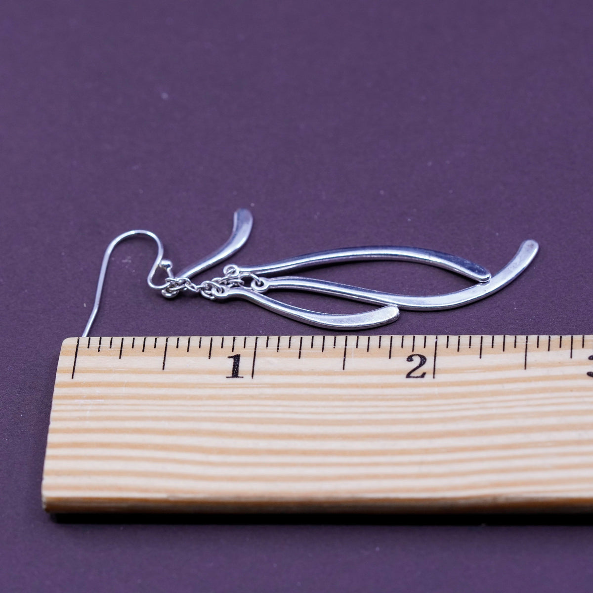 Vintage sterling silver handmade earrings, 925 fringe wavy