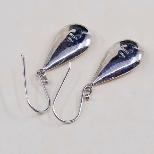 Vtg Sterling 925 Silver Handmade Puffy Teardrop Shaped Earrings, Stamped 925