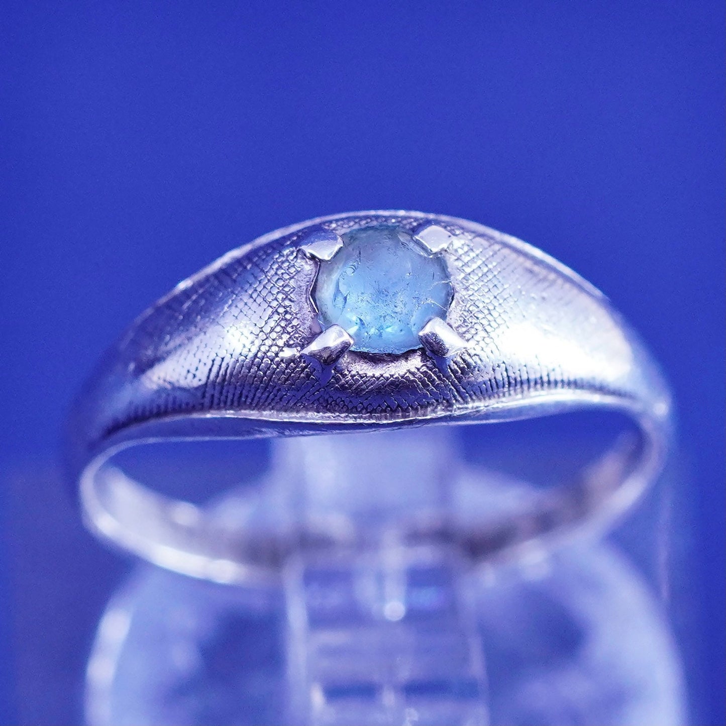 Size 3.5, vintage Sterling silver handmade ring, 925 stackable ring with topaz