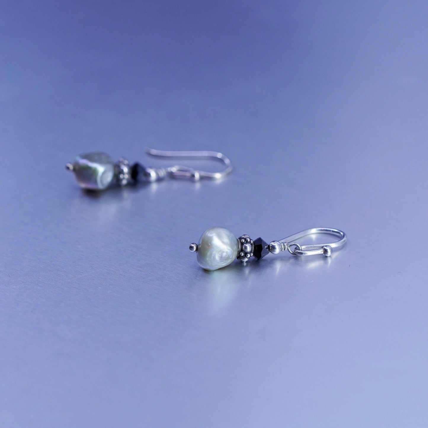 Vintage Sterling 925 silver handmade earrings with freshwater pearl