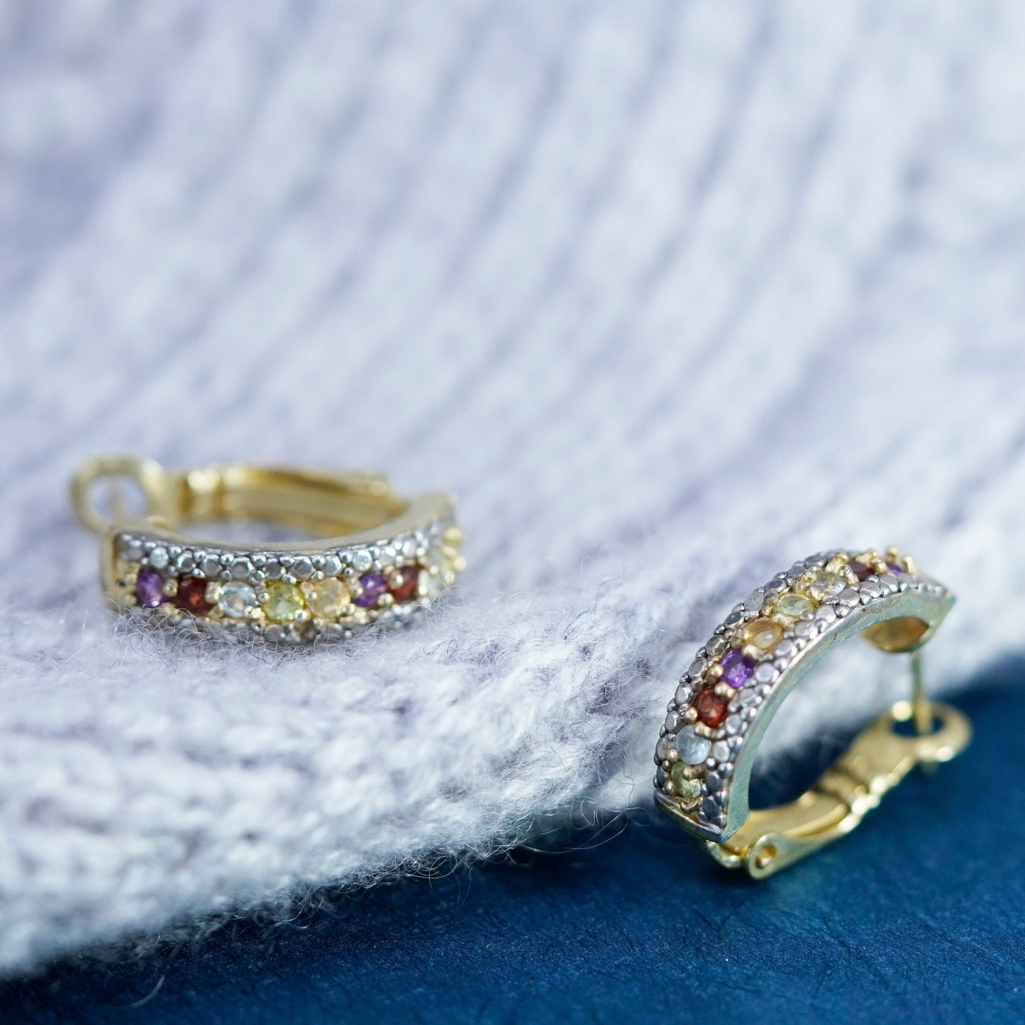 Vermeil gold Sterling silver earrings, 925 huggie studs ruby citrine peridot