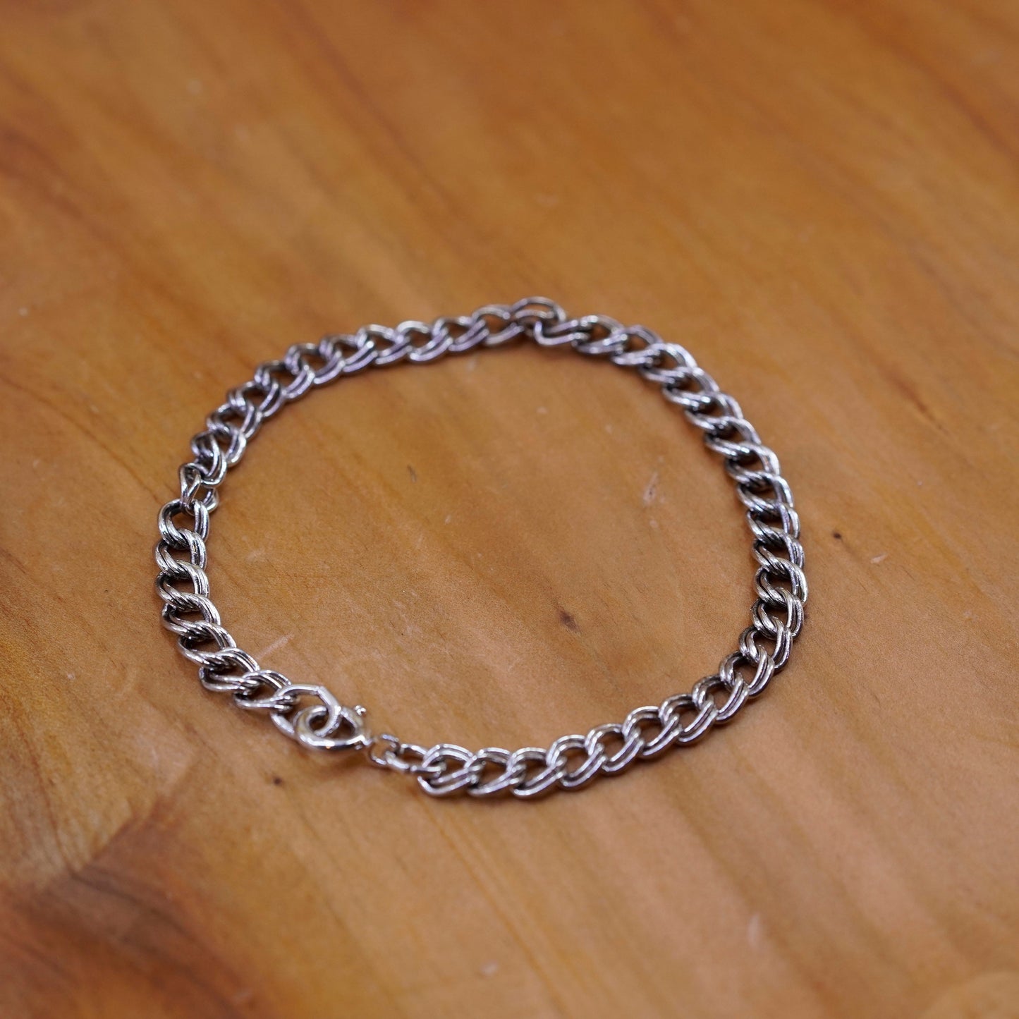 7”, 5mm, vintage Sterling silver handmade double curb bracelet, 925 charm chain