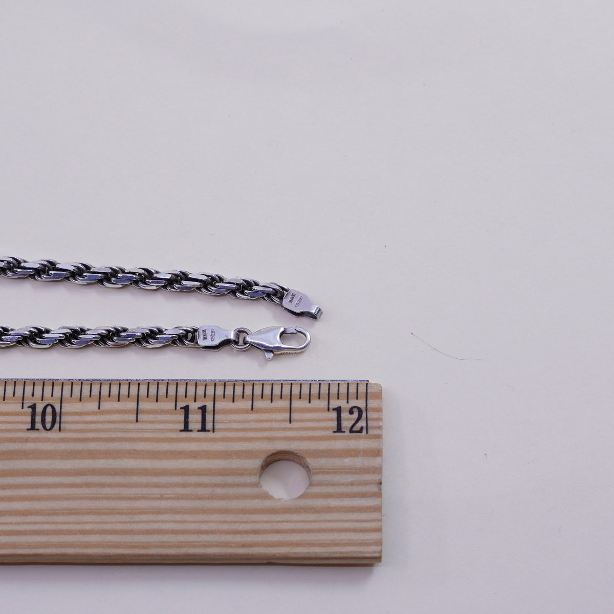 24”, 4mm, vintage Sterling silver necklace, 925 diamond rope chain