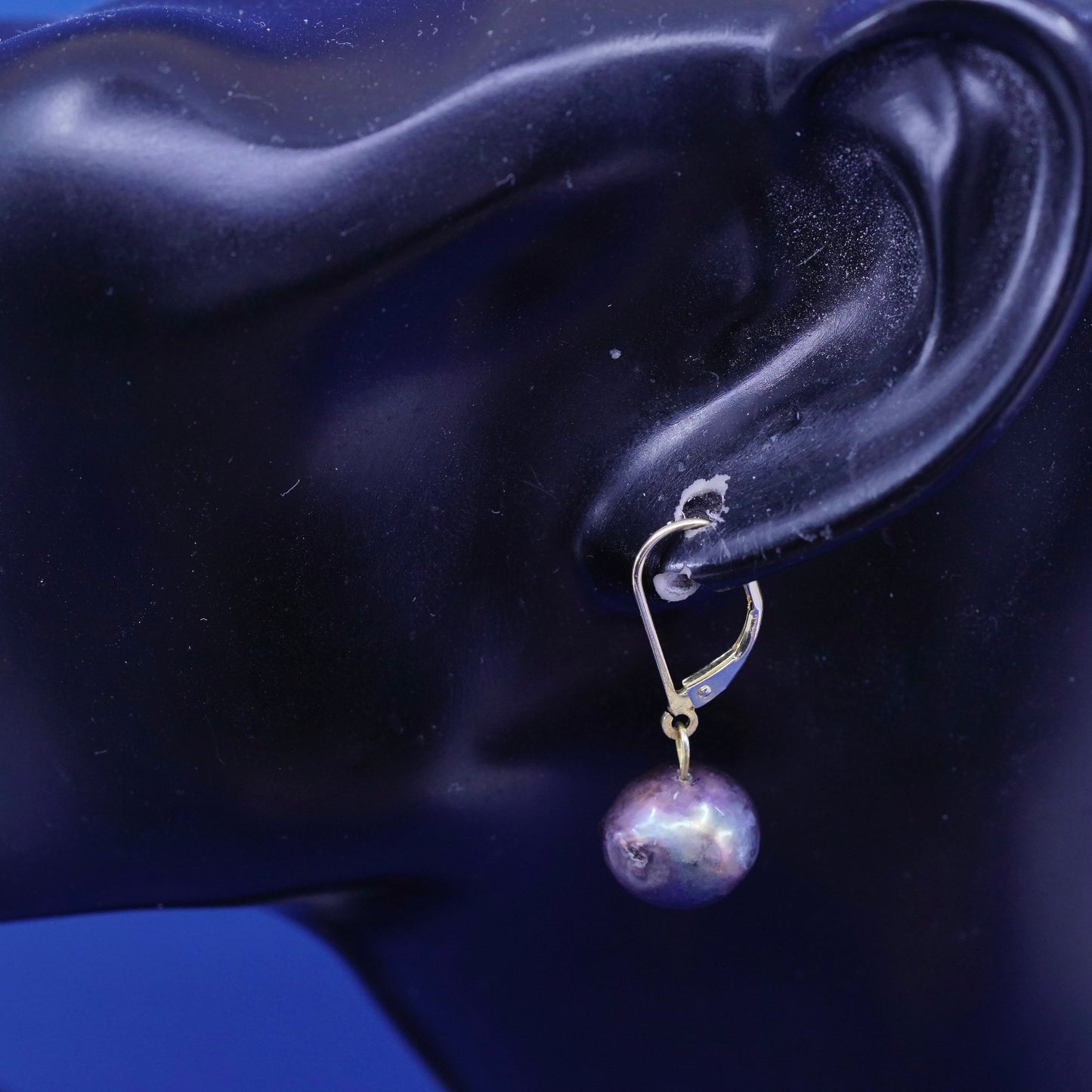 vtg gold over Sterling silver handmade earrings, 925 hooks with purple pearl