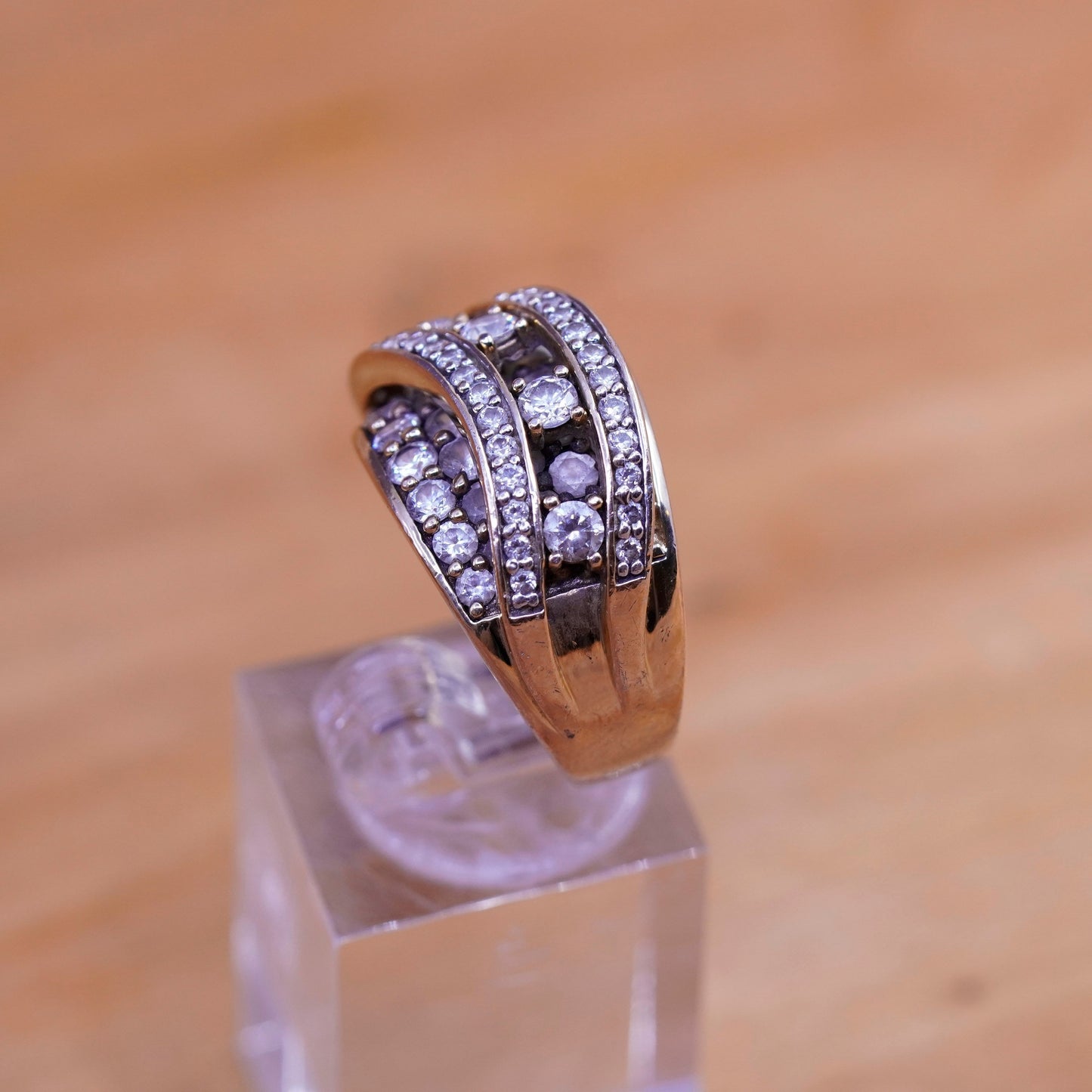 Size 7.25, vintage vermeil gold over Sterling 925 silver ring cluster cz
