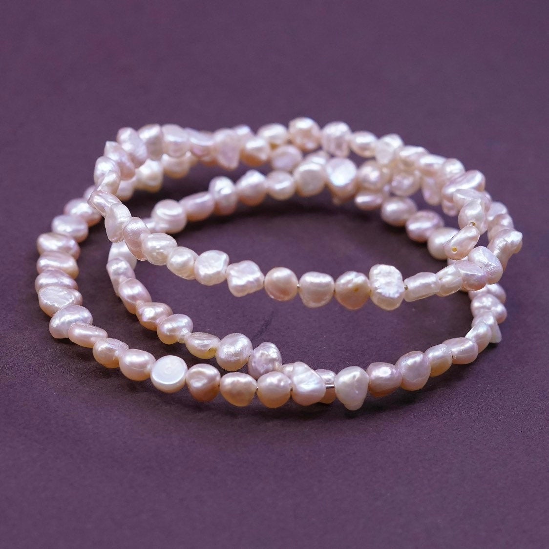 6" Vintage handmade pink pearl beads wrap around bangle bracelet