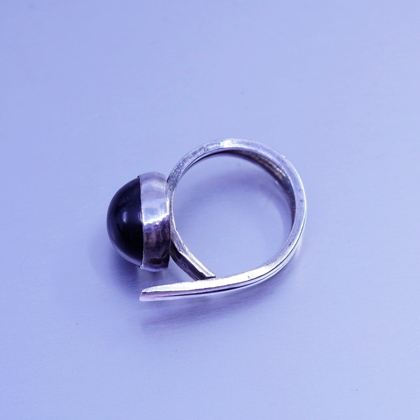 Size 5.25, vintage modern Sterling 925 silver handmade ring with obsidian