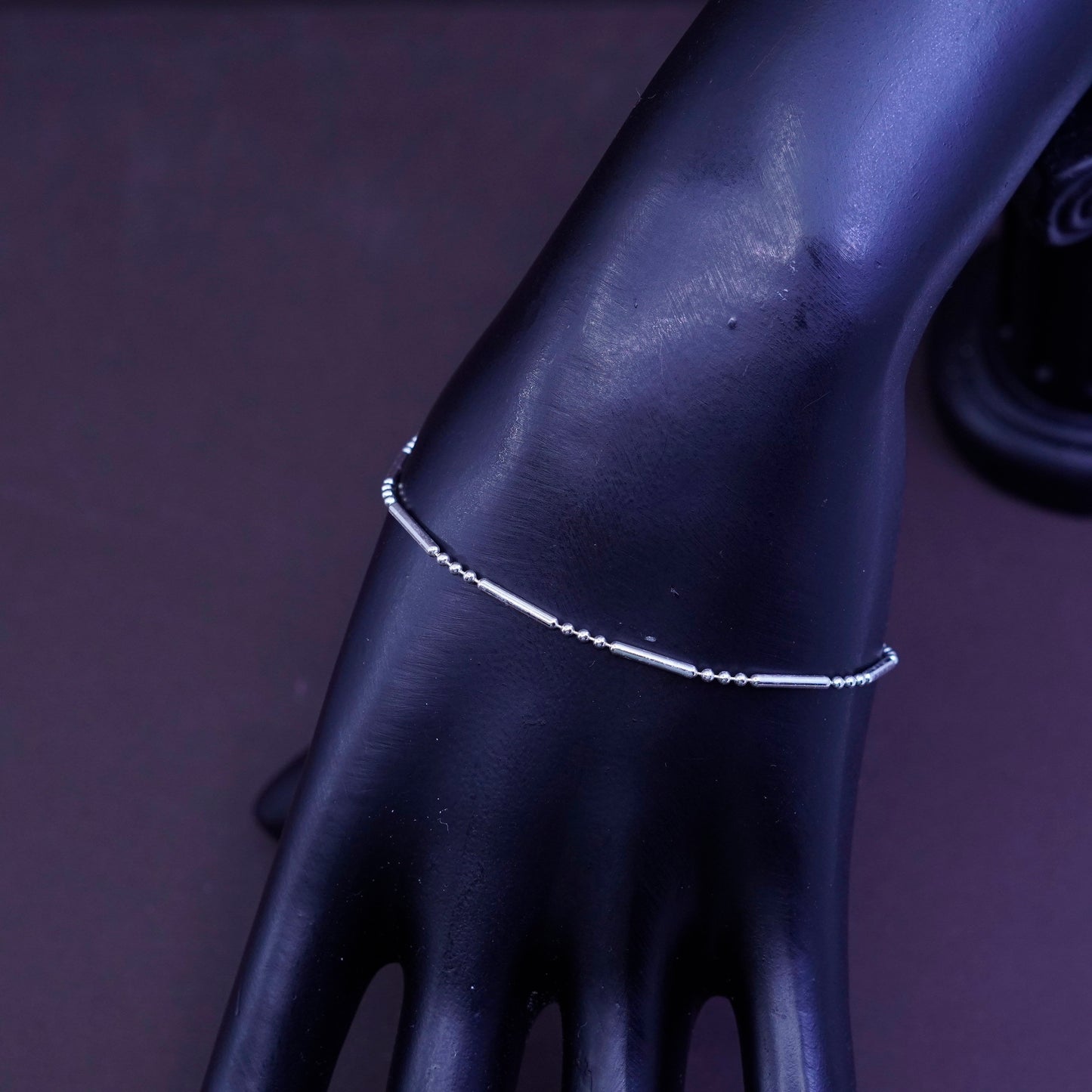 7.25”, Vintage Sterling silver handmade bracelet, 925 bar bead link chain