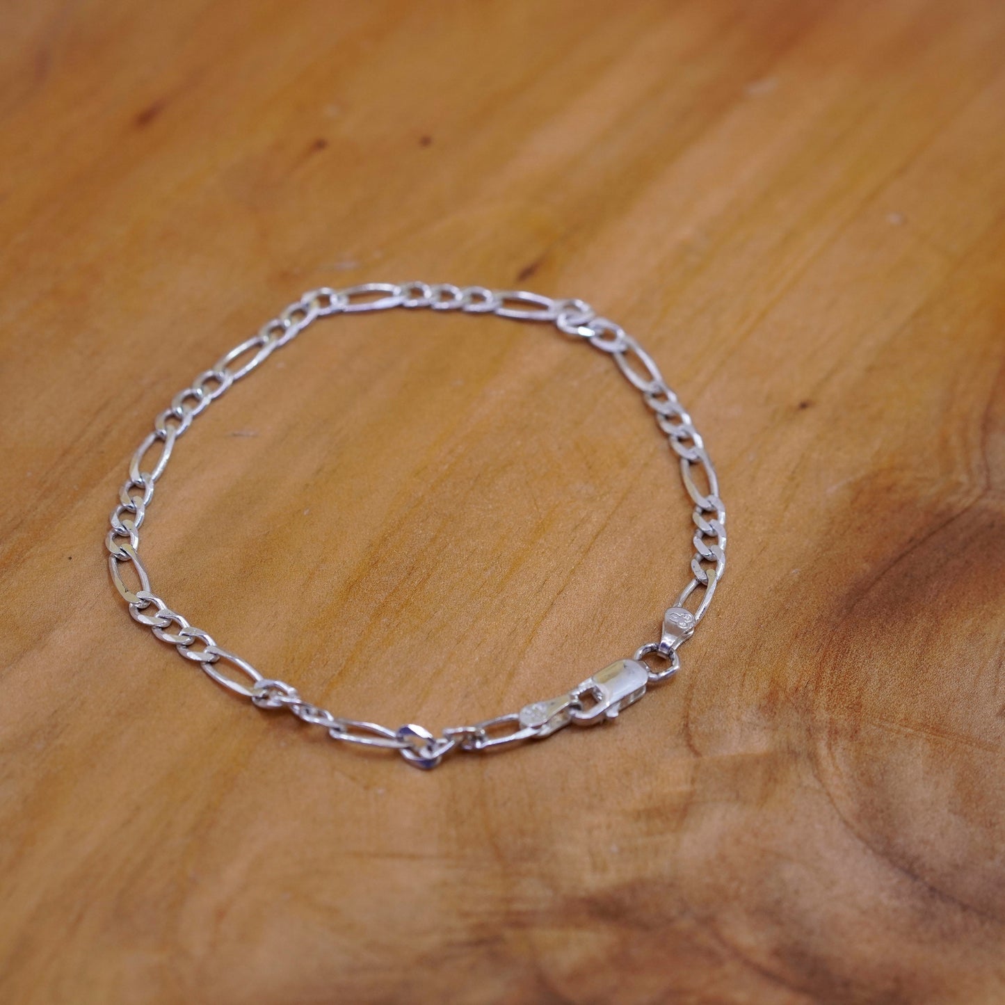7”, 4mm, vintage Sterling silver handmade bracelet, 925 figaro link chain